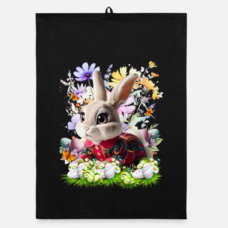 Le lapin de Pâques dans le champ de fleurs Torchon bio