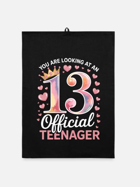 13th birthday teenager gift - Organic dish towel - black - Front