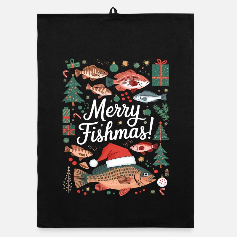 Angler Weihnachtspullover Fisch Merry Fishmas Organic Geschirrtuch