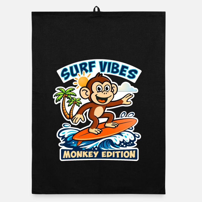 Surf vibes - édition singe. Torchon bio