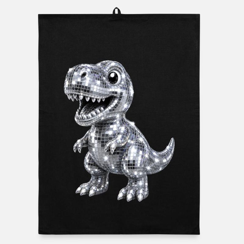 Süßer Dino T-Rex Disco Glitzer 80s 90s - Organic Geschirrtuch - Schwarz