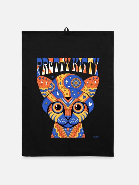 Pretty Kitty Paisley Hut-Katzen-T-Shirt. - Organic Geschirrtuch - Schwarz - Vorne
