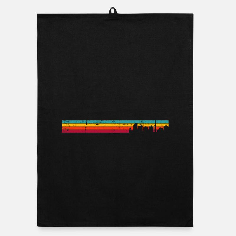 Rétro Skyline Sunset Stripes Torchon bio