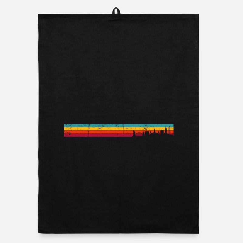 Retro Skyline on Sunset Stripes Organic dish towel