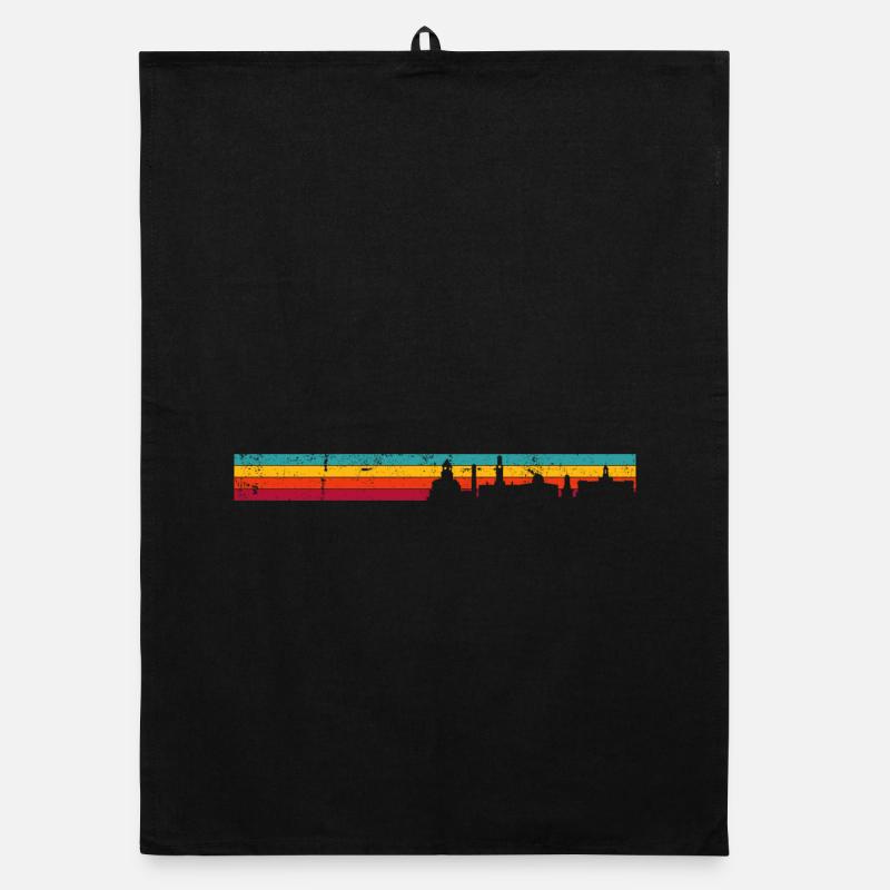 Retro Sunset Skyline Stripes Organic dish towel