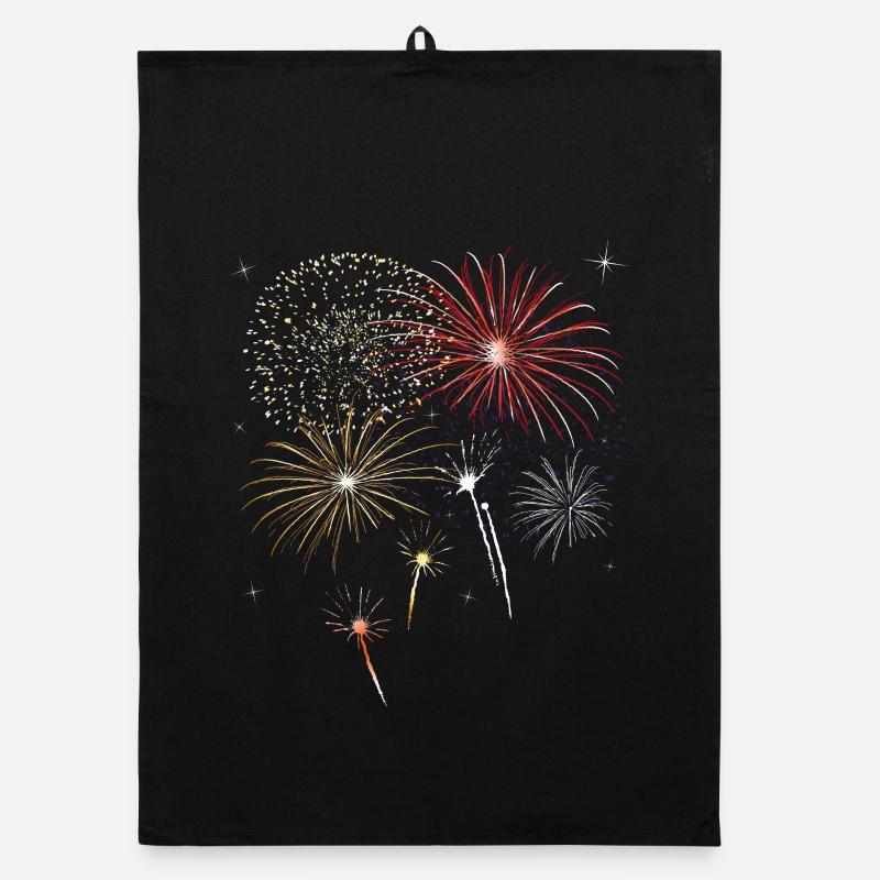 Silvester. Beautiful firework with stars. Organic dish towel
