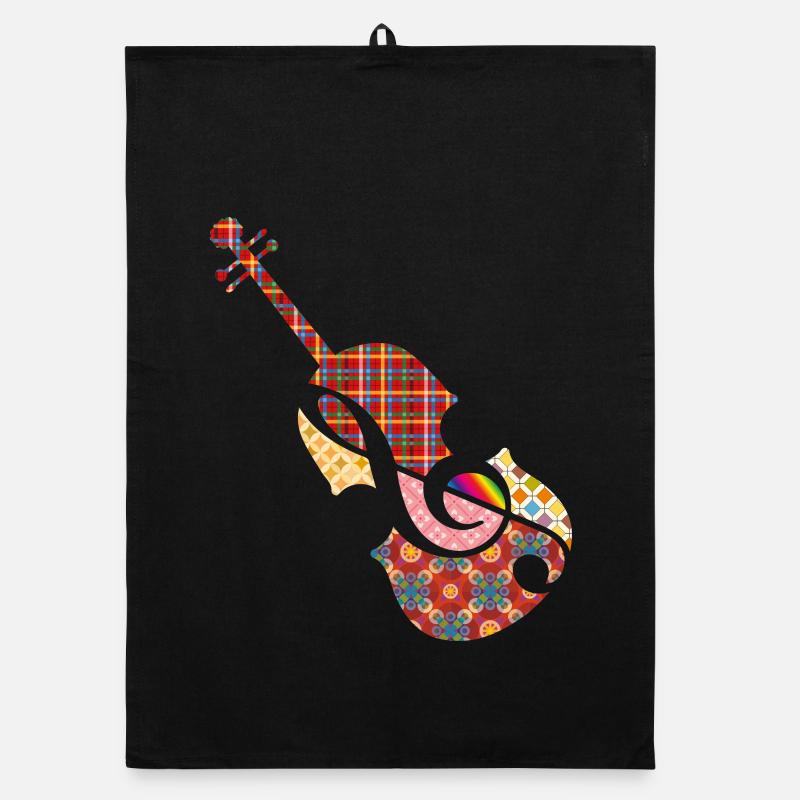 schöne Patchwork Violine mit Violinschlüssel Organic Geschirrtuch