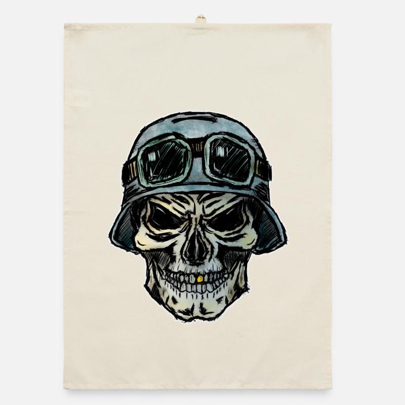 Crazy Biker skull with helmet Organic dish towel