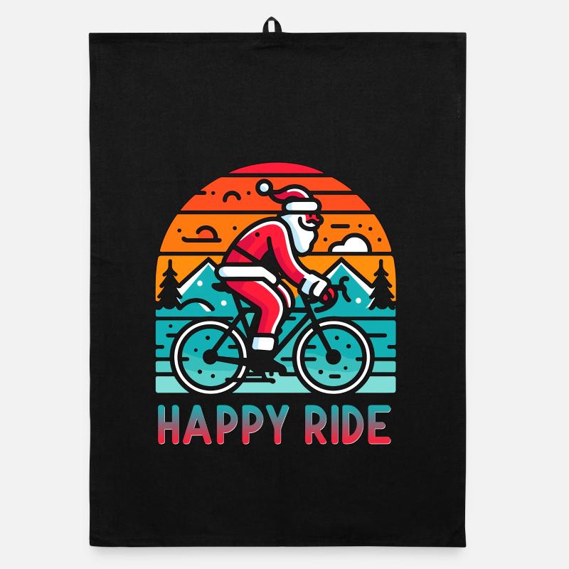 Festlicher Weihnachtsmann Radfahren Illustration Organic Geschirrtuch