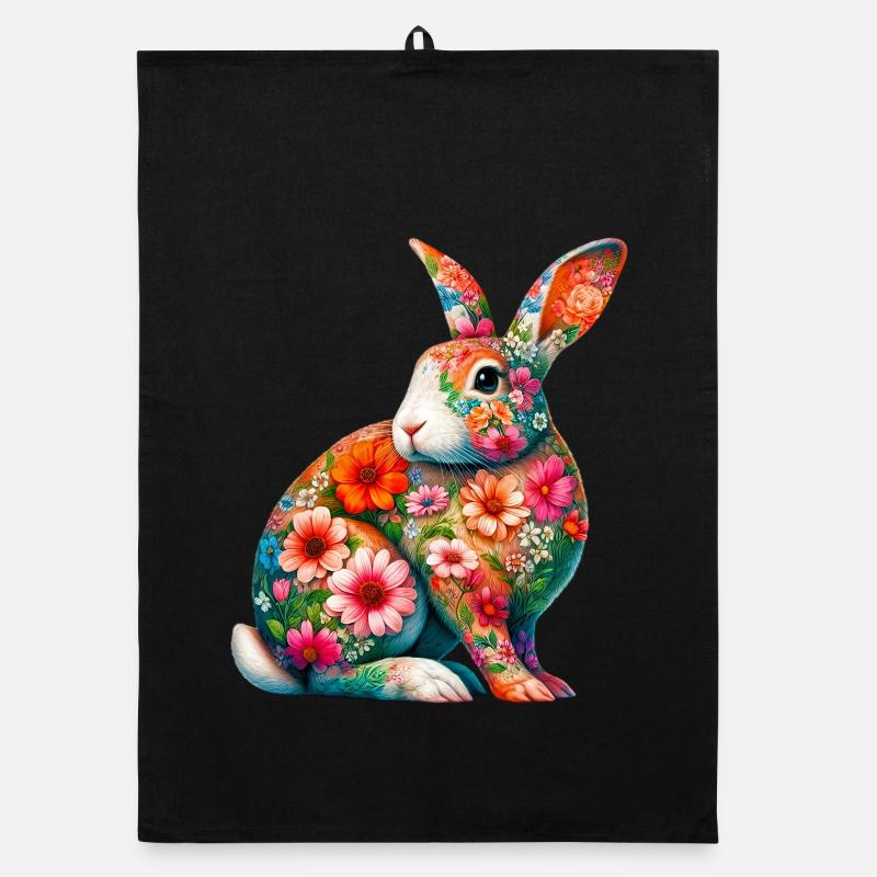Lapin décoré de fleurs Torchon bio