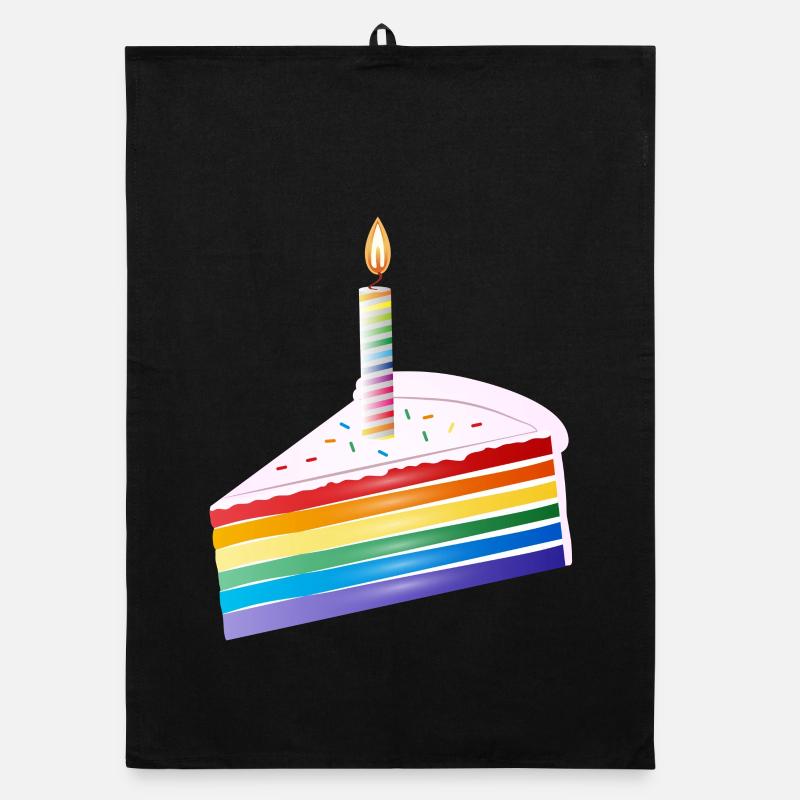 Morceau de gâteau arc-en-ciel avec bougie d’anniversaire Torchon bio