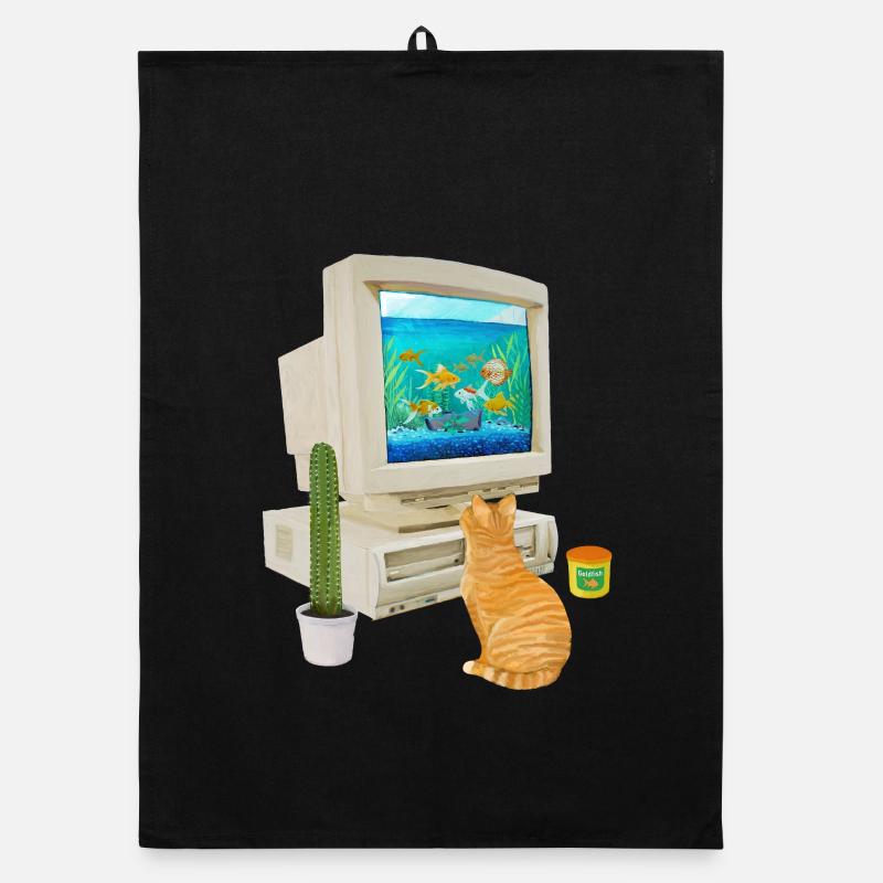 90er Jahre PC Fishbowl - Organic Geschirrtuch - Schwarz