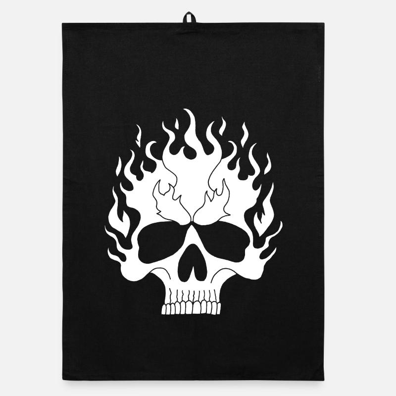 White Flaming Skull Organic dish towel