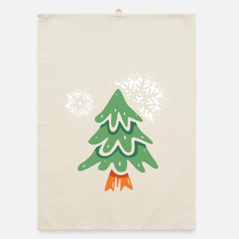 Weihnachtsbaum mit Schneeflocken Organic Geschirrtuch