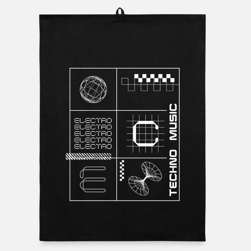 Affiche géométrique Elecotro Tech Grid Retro - Torchon bio - noir