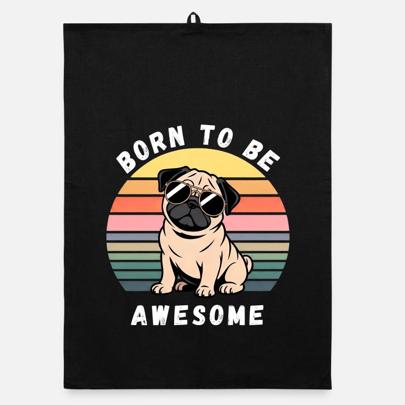 Born to Be Awesome Pug Sunset Organic Geschirrtuch