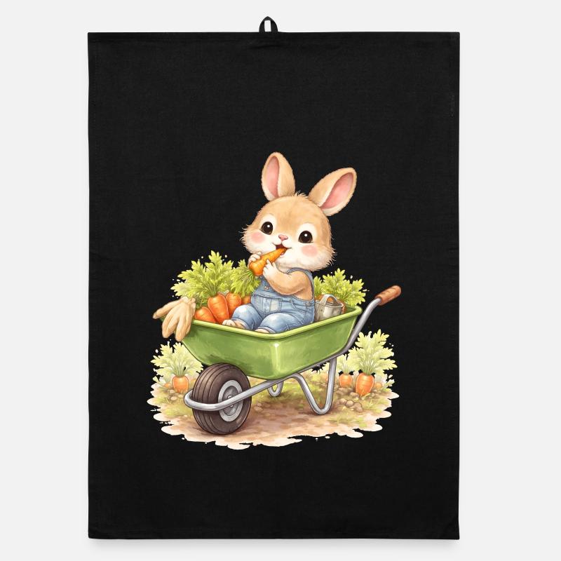 Un joli lapin avec des carottes dans une brouette Torchon bio