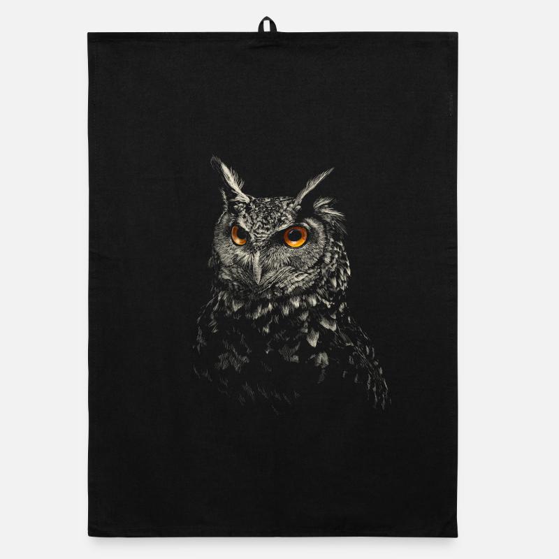 owl - Organic dish towel - black