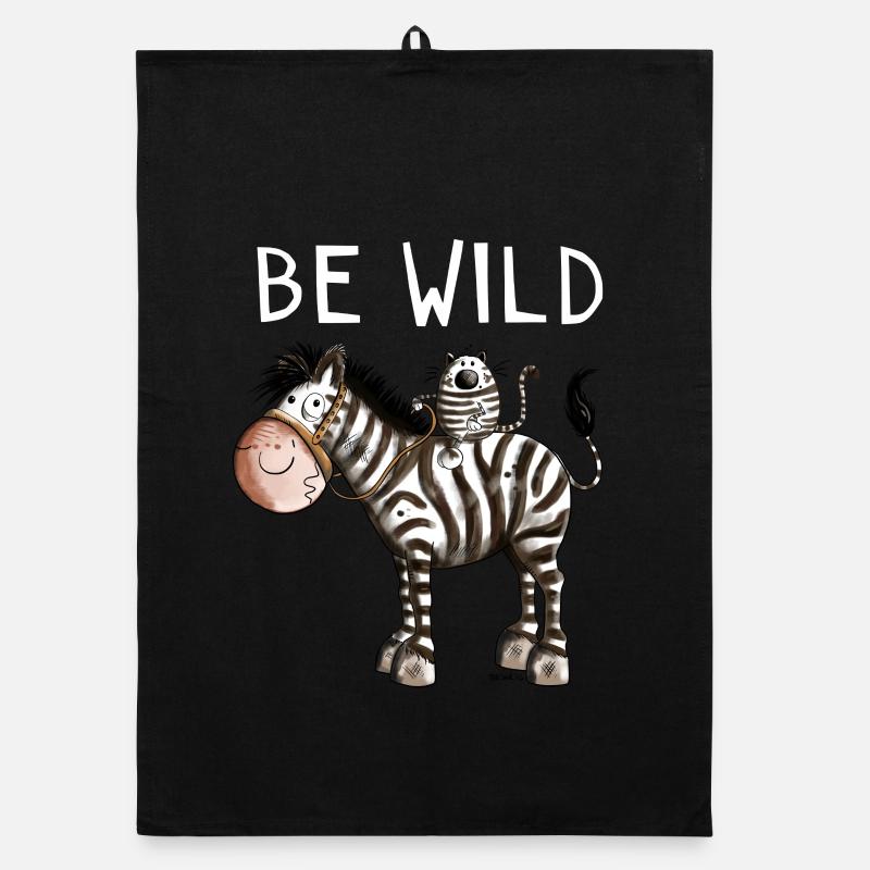 Be Wild Zebra - Zebras - Katze - Katzen - Geschenk - Organic Geschirrtuch - Schwarz