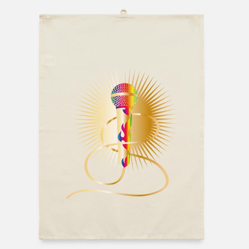 microphone doré avec éléments arc-en-ciel Torchon bio