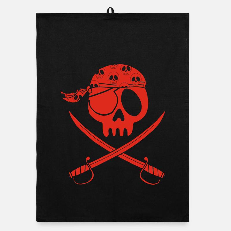Red pirate skull Organic dish towel