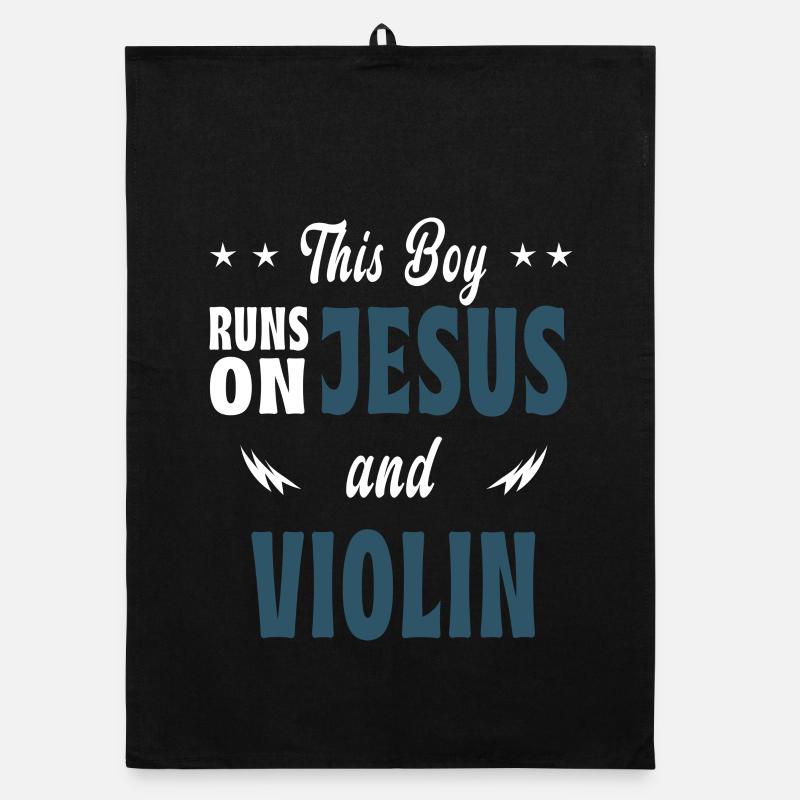 This boy Runs On Jesus and violin Organic dish towel