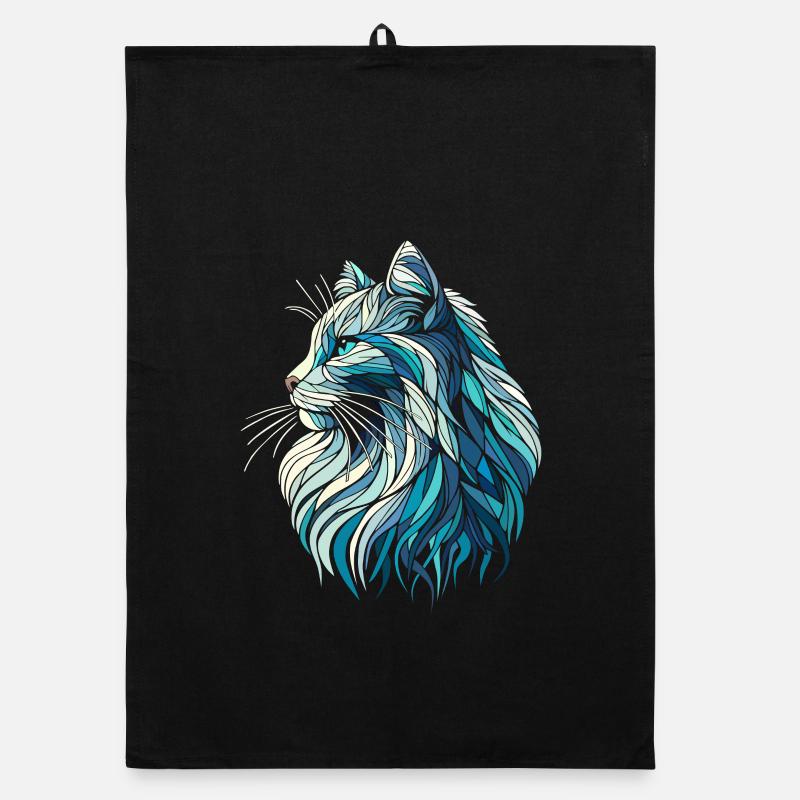 Blue cat head, geometric art, polygons Organic dish towel