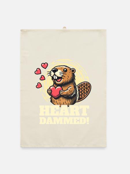 Heart Dammed - Süßes Biber-Design zum Valentinstag - Organic Geschirrtuch - Natur - Vorne