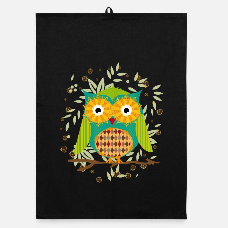 kunstvoll gestaltete Eule mit Patchwork-Muster Organic Geschirrtuch