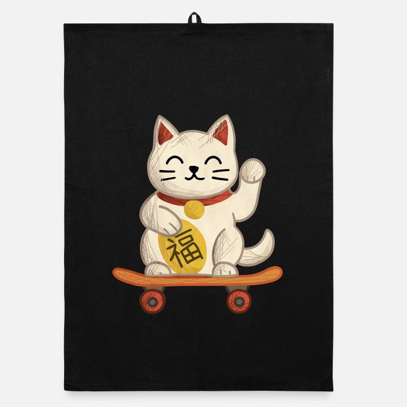 Maneki-neko Katzen-Skateboard Organic Geschirrtuch