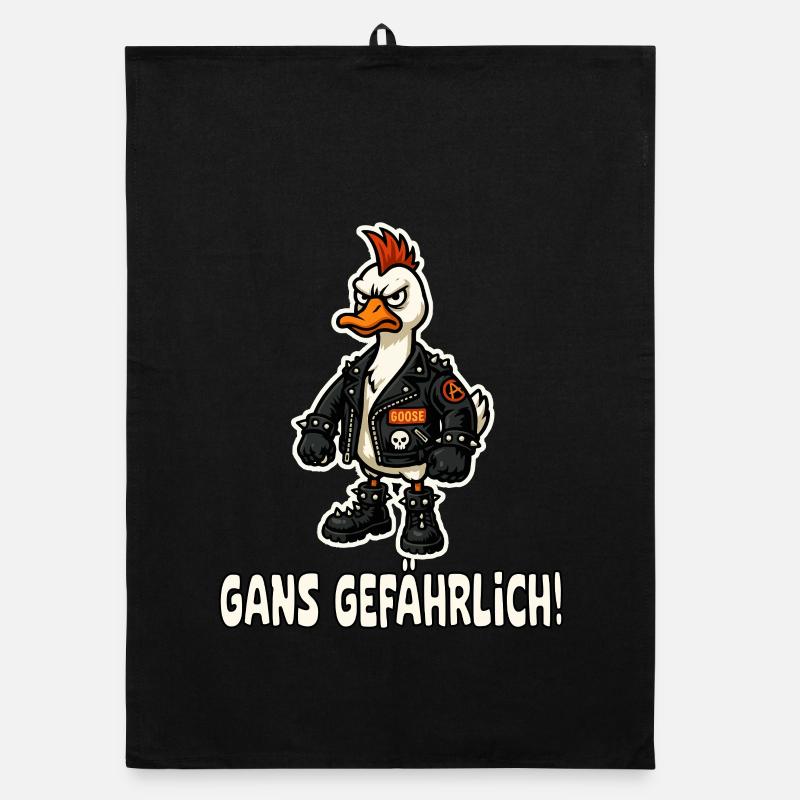 Punk goose in leather jacket Organic dish towel