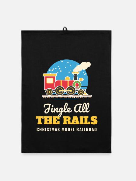 Jingle All the Rails Modelleisenbahn-Weihnachten - Organic Geschirrtuch - Schwarz - Vorne