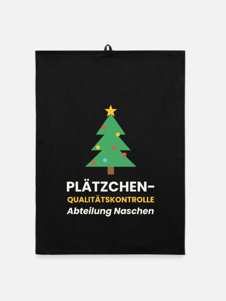 Plätzchen Qualitätskontrolle Weihnachten Shirt - Organic Geschirrtuch - Schwarz - Vorne