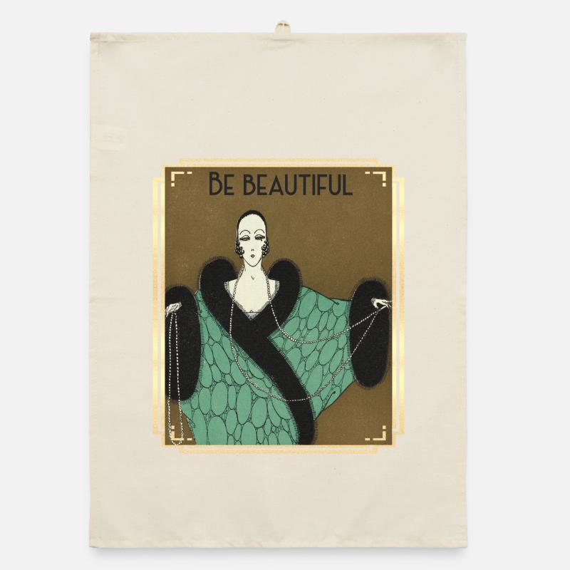 Be Buautiful, Art-deco Mode mit Perlenkette Organic Geschirrtuch