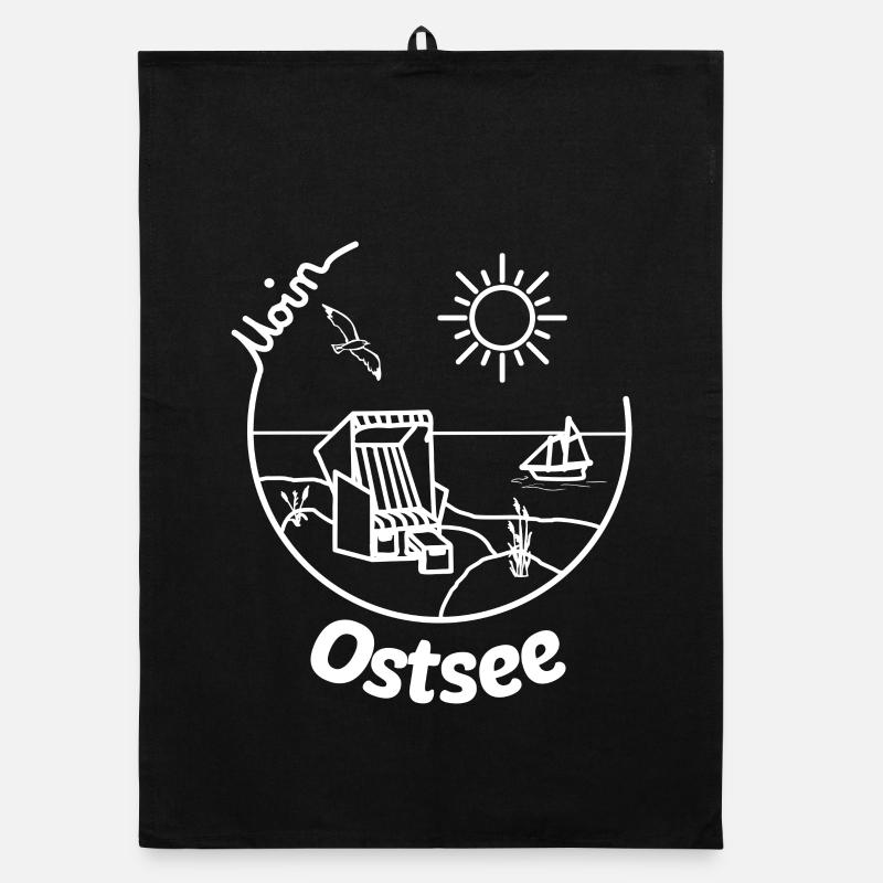 Ostsee Urlaub Strandkorb Souvenir Geschenkidee - Organic Geschirrtuch - Schwarz