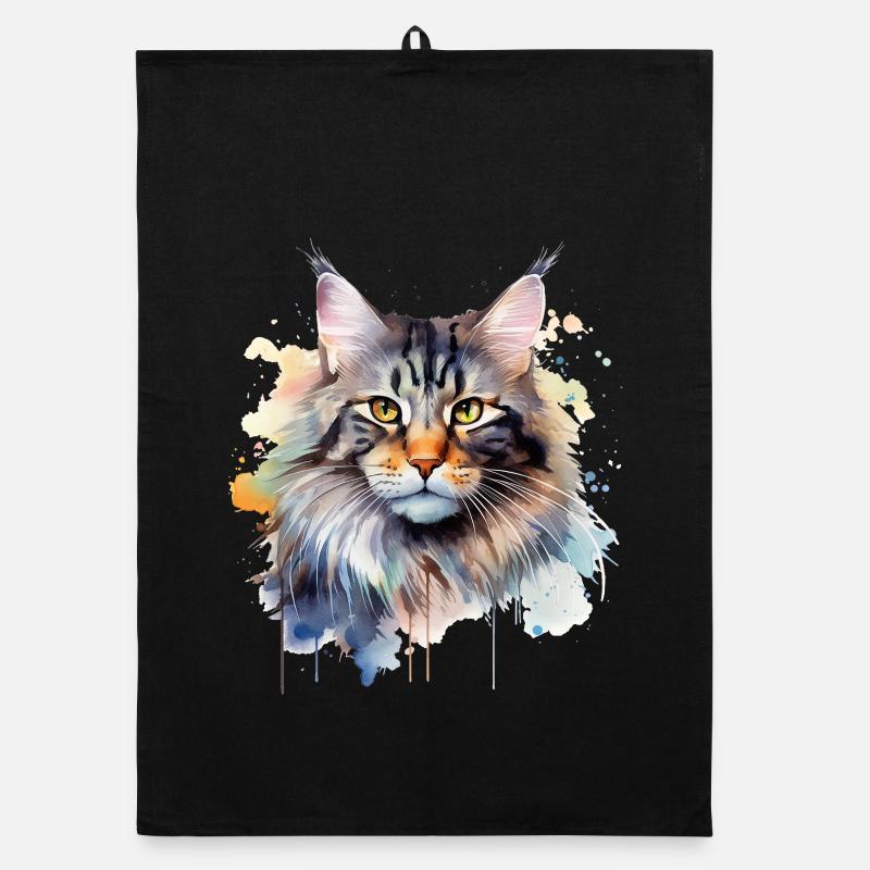 Katze Wasserfarben Maincoon Organic Geschirrtuch