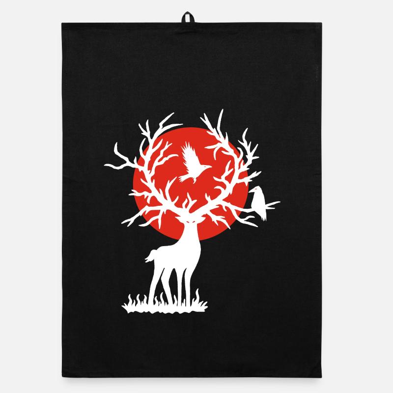 Le cerf blanc et le soleil rouge Torchon bio