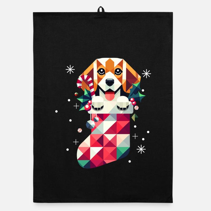 Beagle dans un bas de Noël coloré Torchon bio