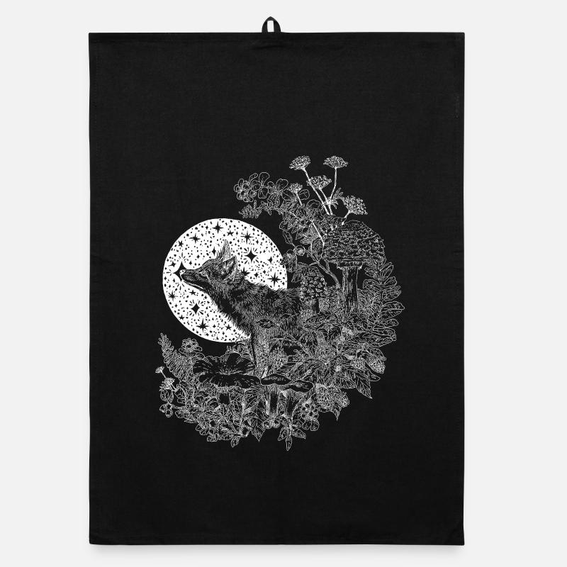 FOX & NIGHT SKY - Organic dish towel - black