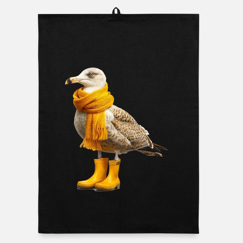 Albatross with rubber boots and scarf Organic dish towel