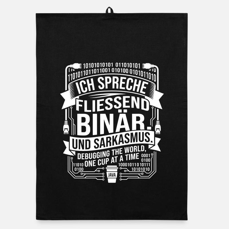 Sarcasme binaire du café codant - Torchon bio - noir