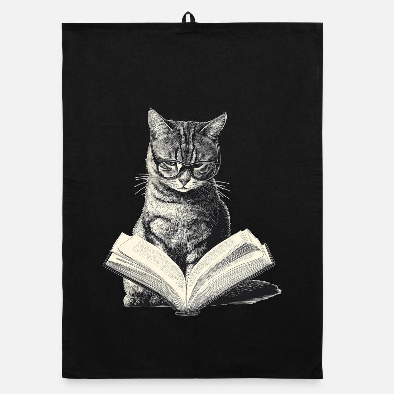 Cat reading book Organic dish towel