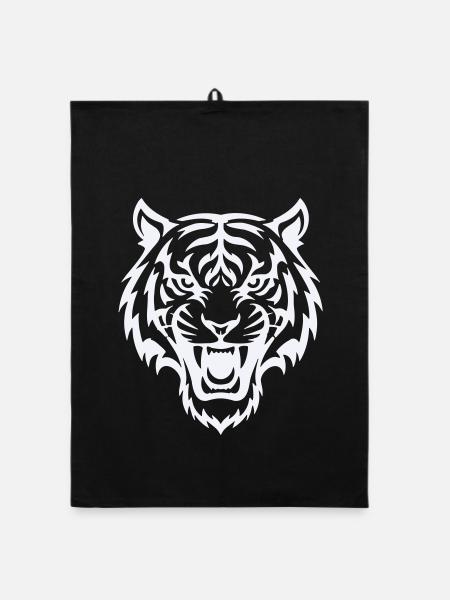 Stylized tiger head pattern - Organic dish towel - black - Front