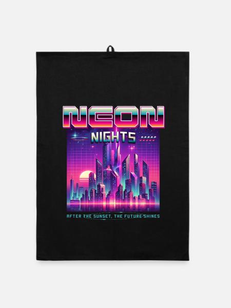 Neon Nights Synthwave Retro 80s Skyline Geschenk - Organic Geschirrtuch - Schwarz - Vorne