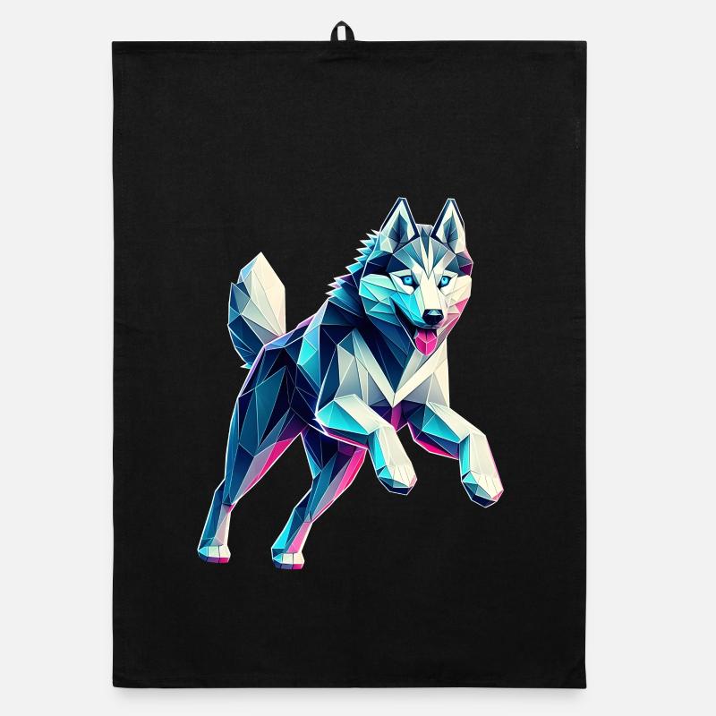Hund Husky läuft Origami Geometrisch 3D Organic Geschirrtuch
