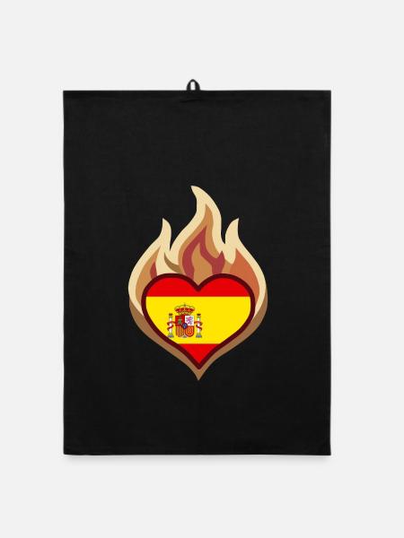 Spain Heart on Fire - Organic Geschirrtuch - Schwarz - Vorne