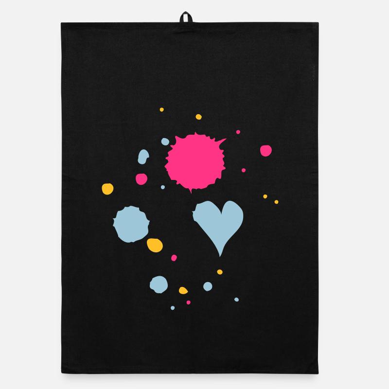 Farbkleckse,Tropfen und Herz Organic Geschirrtuch