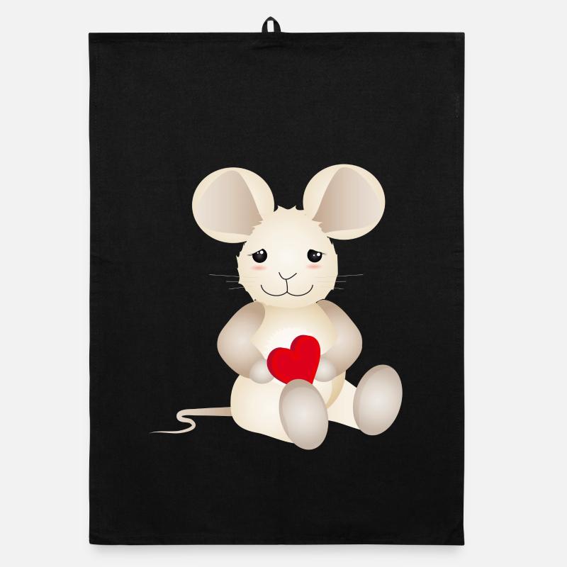 Souris sucrée avec un cœur pour la Saint-Valentin Torchon bio