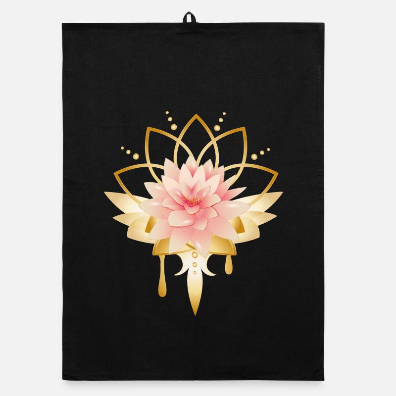 Fleur de lotus avec symbole de fleur d’or - Torchon bio - noir