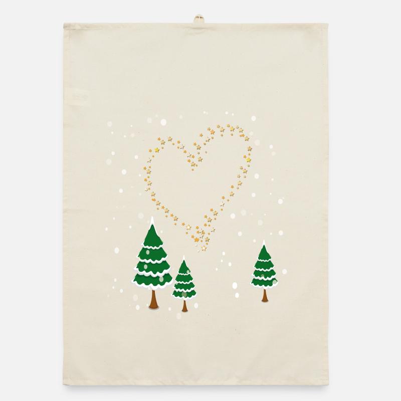 Winter Forest Heart Stars Organic dish towel